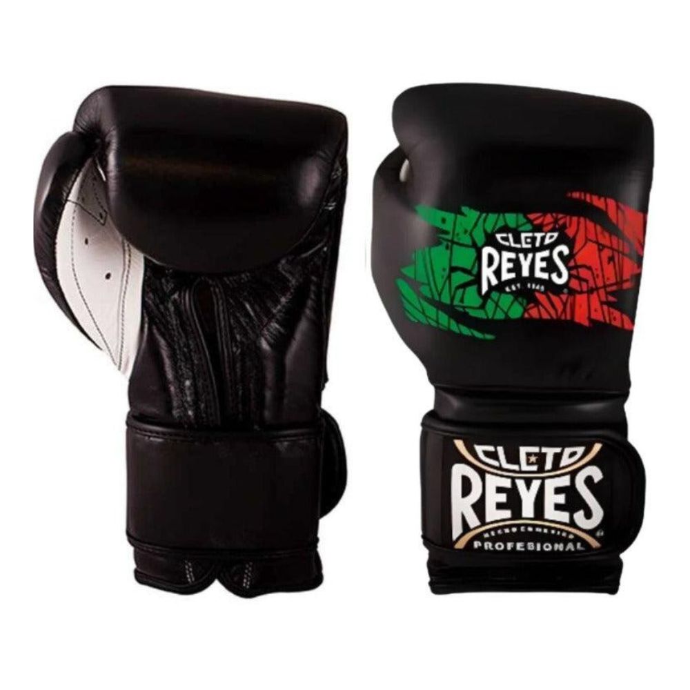 Cleto Reyes Boxing Gloves – Black with Mexican Design (Velcro Closure)