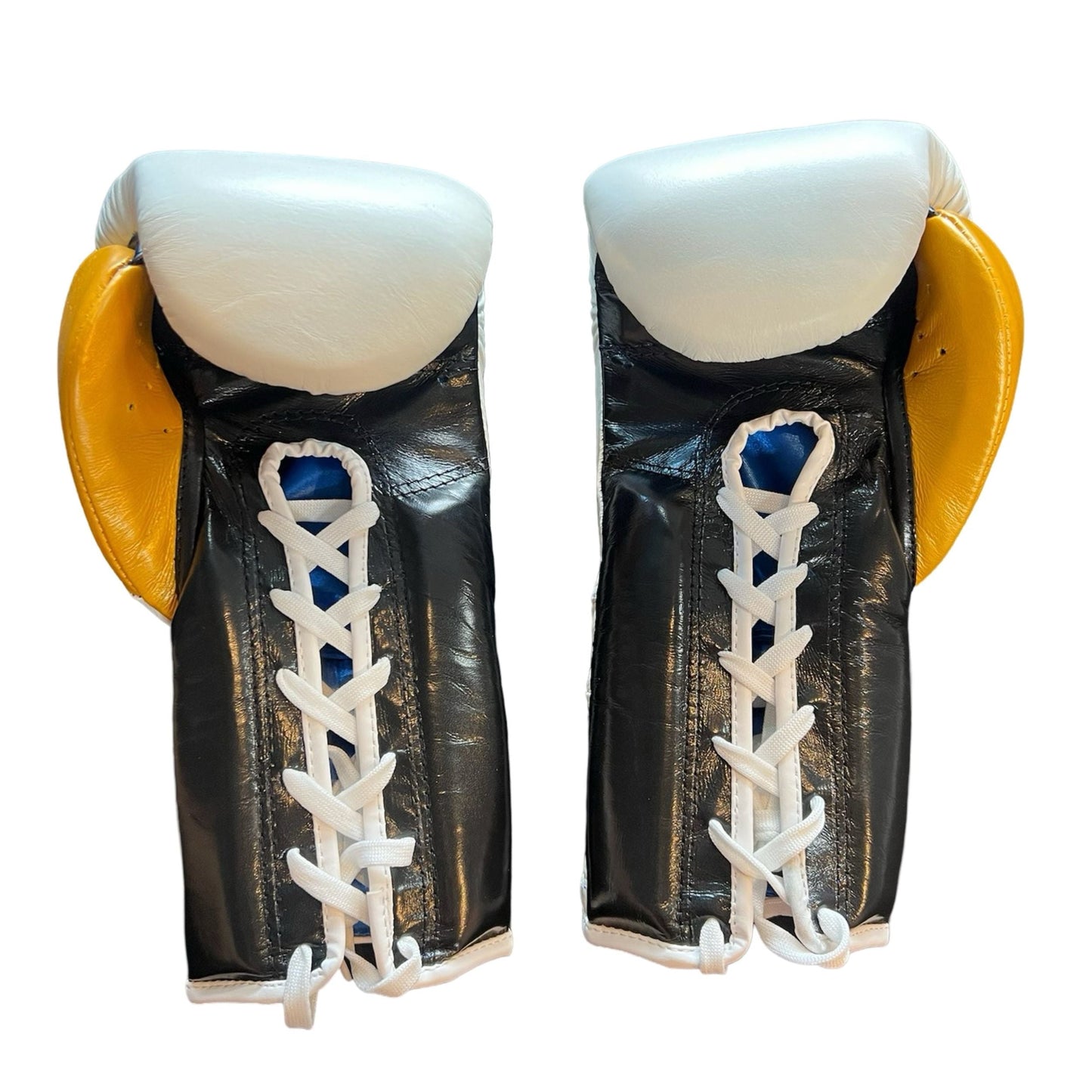 Bayoneta Boxing Gloves – White, Black, and Gold Lace-Up Mexican-Style Training Gloves