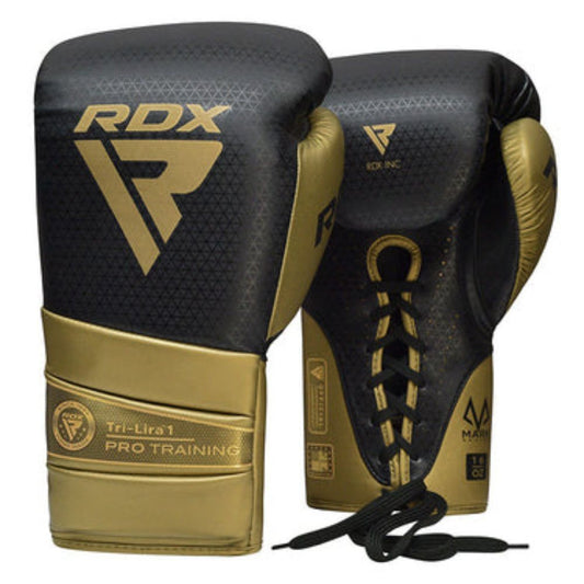 RDX Boxing Gloves - Black & Gold Lace-Up Training Gloves