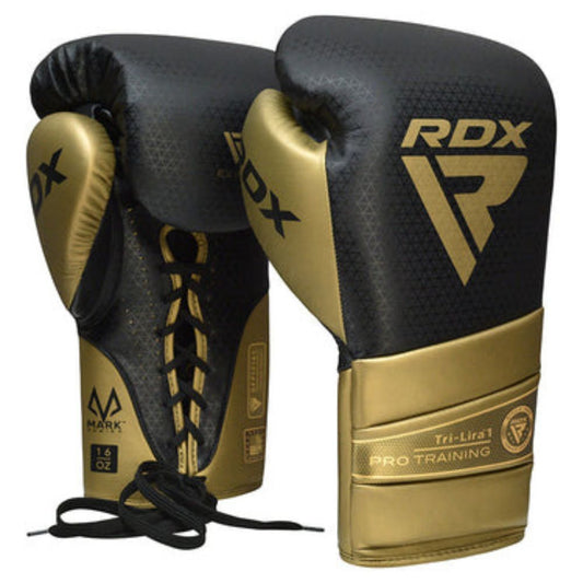 RDX Boxing Gloves - Black & Gold Lace-Up Training Gloves