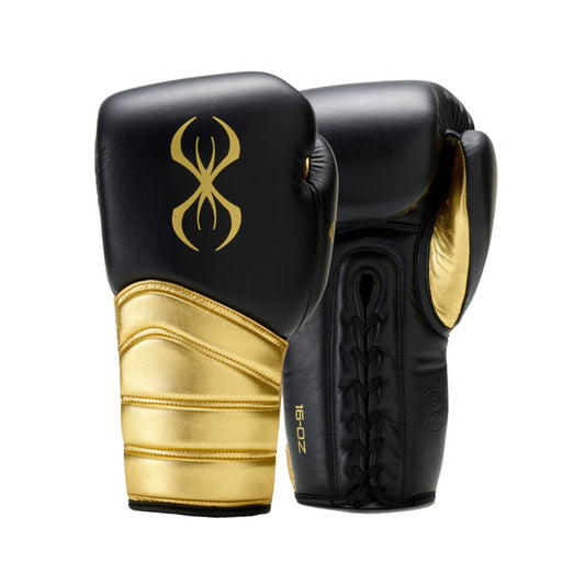 Sting Boxing Gloves – Black & Gold Lace Up Sparring Gloves