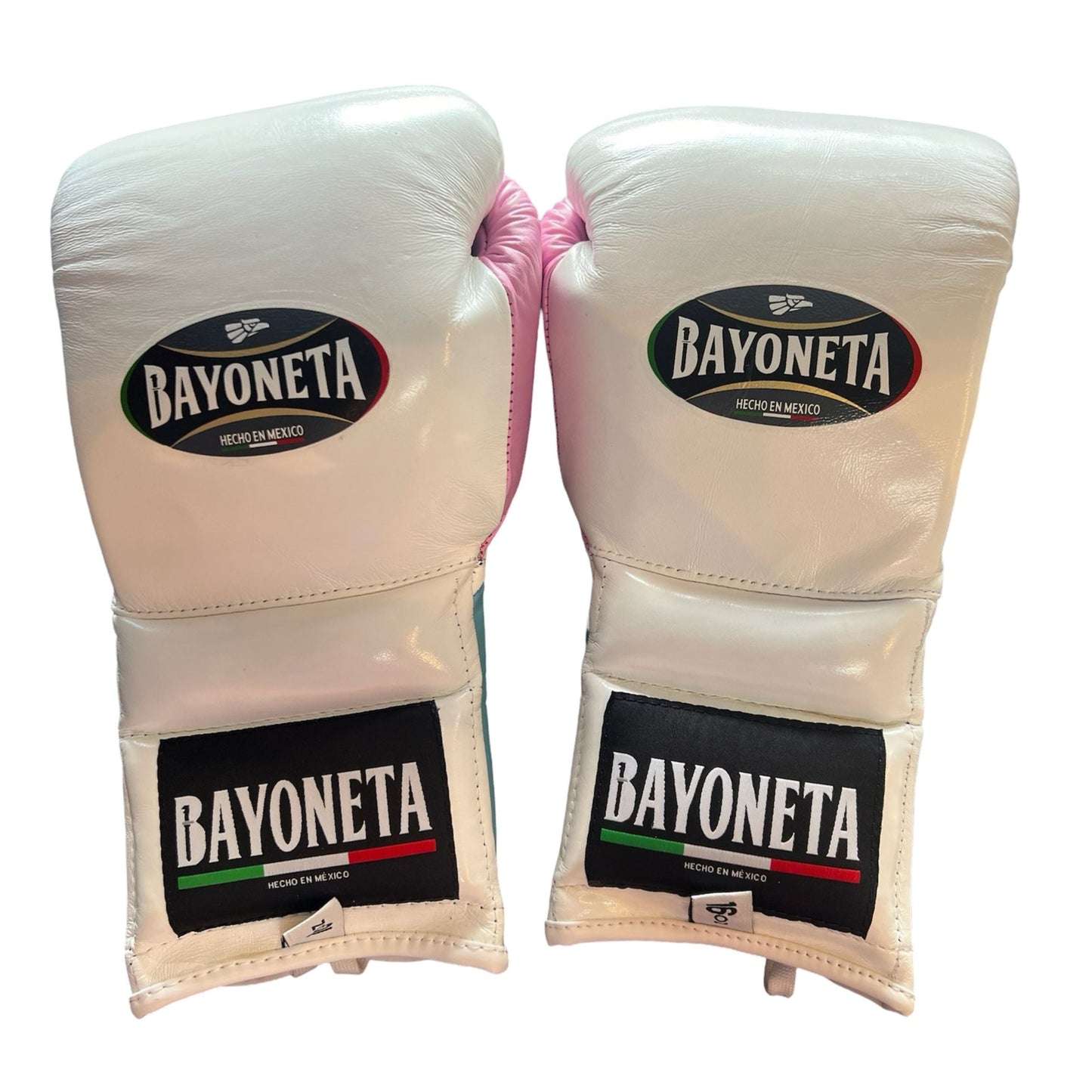 Bayoneta Boxing Gloves – White, Pink, and Blue Lace-Up Mexican-Style Training GlovesWhite/ Sky Blue/ Baby Pink