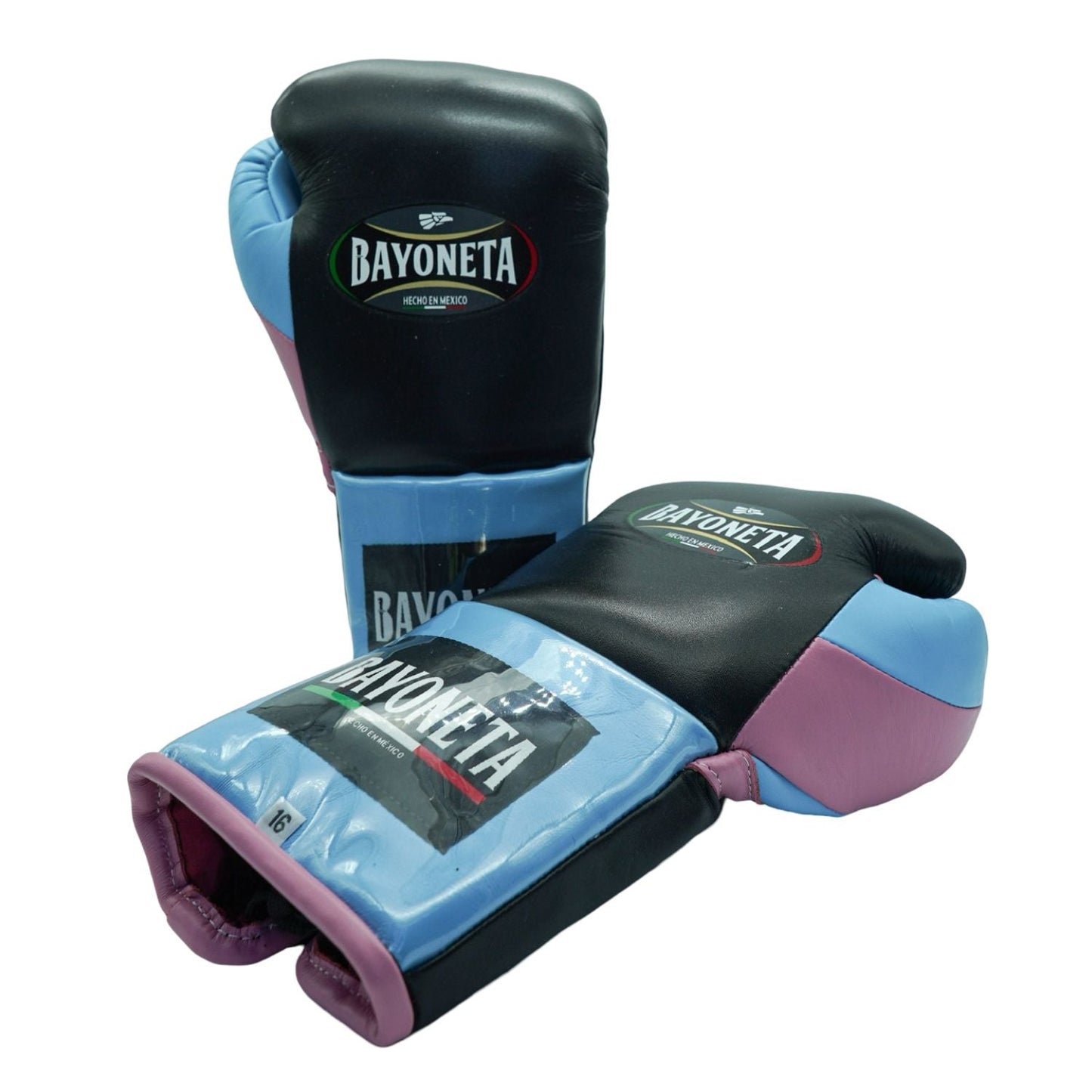 Bayoneta Boxing Gloves – Black, Pink, and Blue Lace-Up Mexican-Style Training Gloves