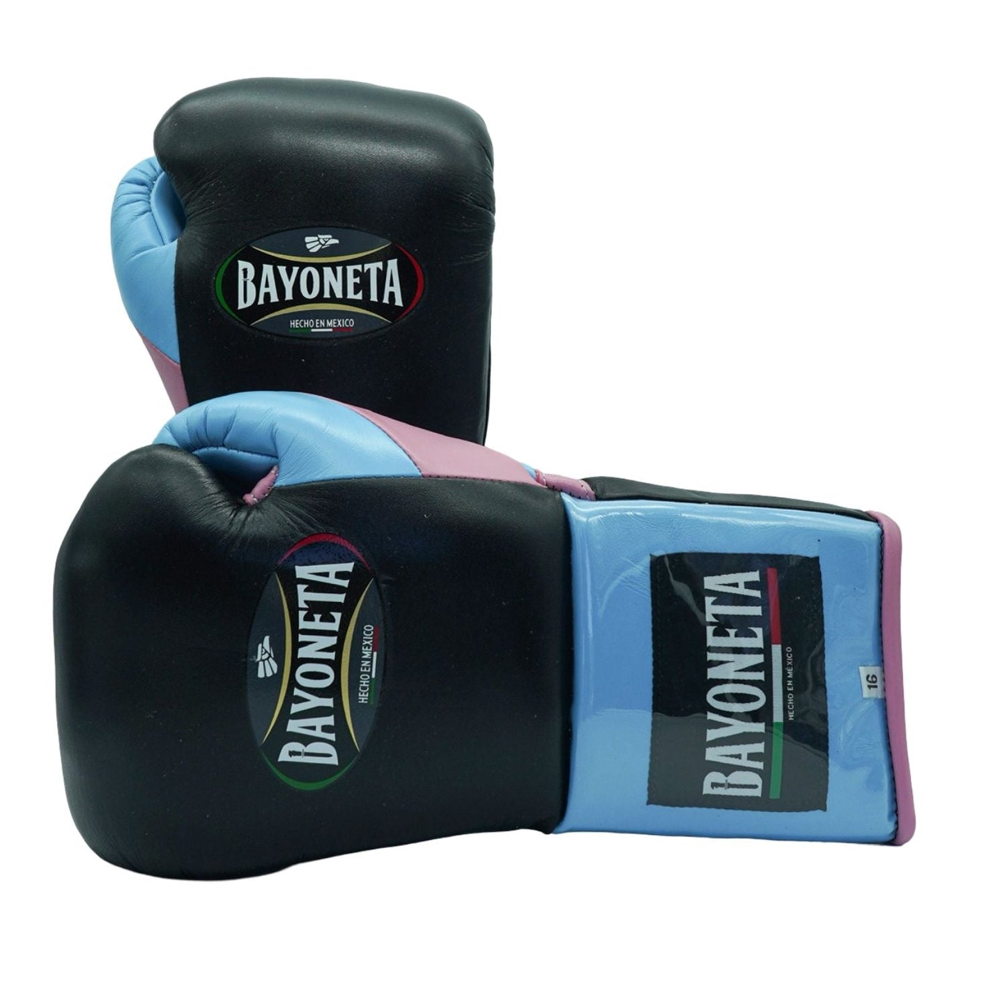 Bayoneta Boxing Gloves – Black, Pink, and Blue Lace-Up Mexican-Style Training Gloves