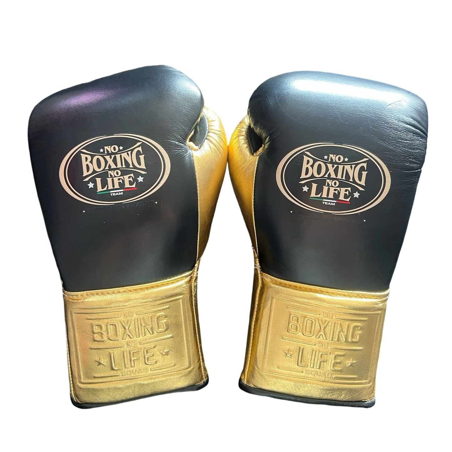 No Boxing No Life Boxing Gloves – Black and Gold Lace-up Style