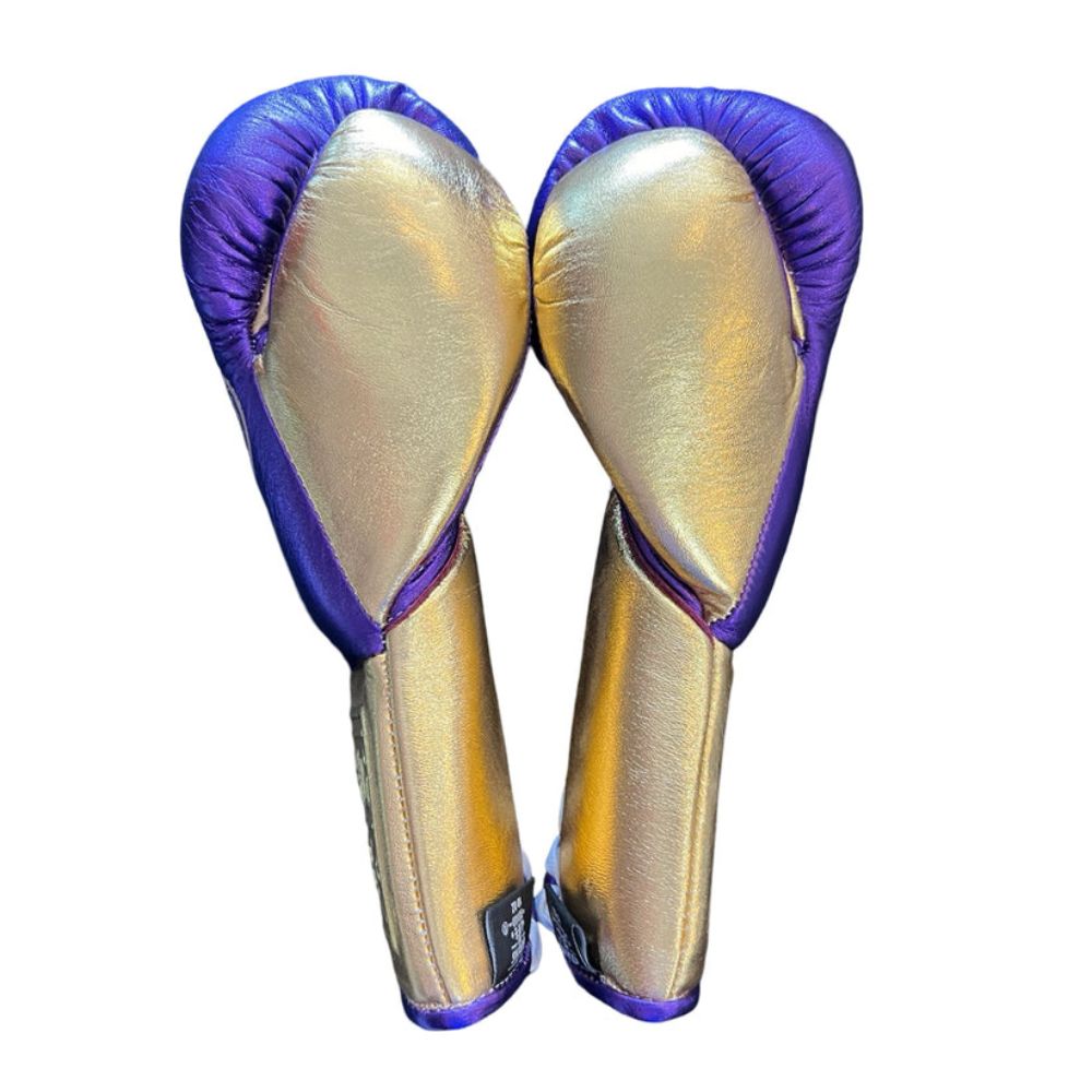 No Boxing No Life Boxing Gloves – Purple & Gold Leather Training Gloves