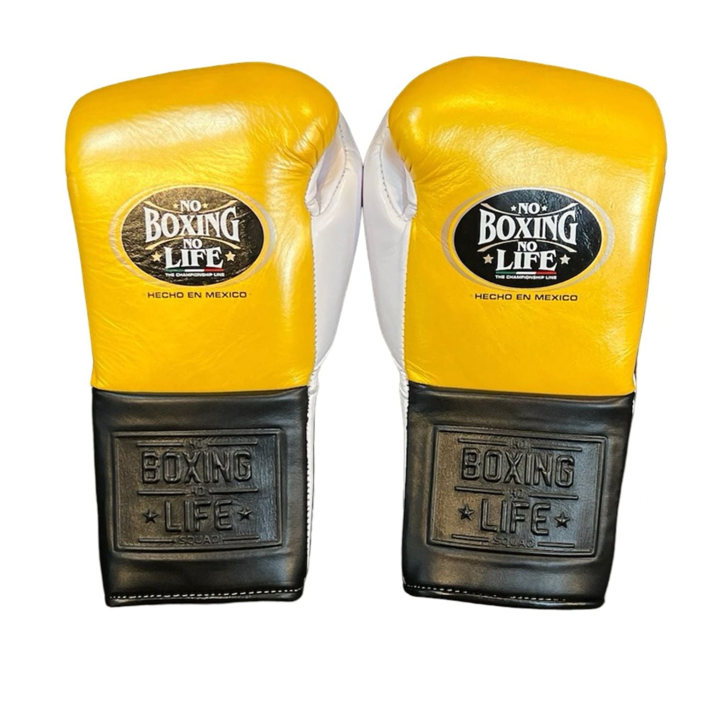 No Boxing No Life Training Gloves – Yellow and White Lace-up Style