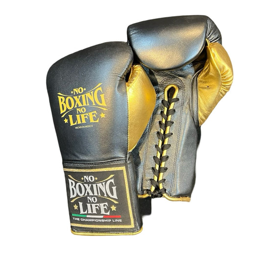 No Boxing No Life Training Gloves – Black and Gold Lace-up Style
