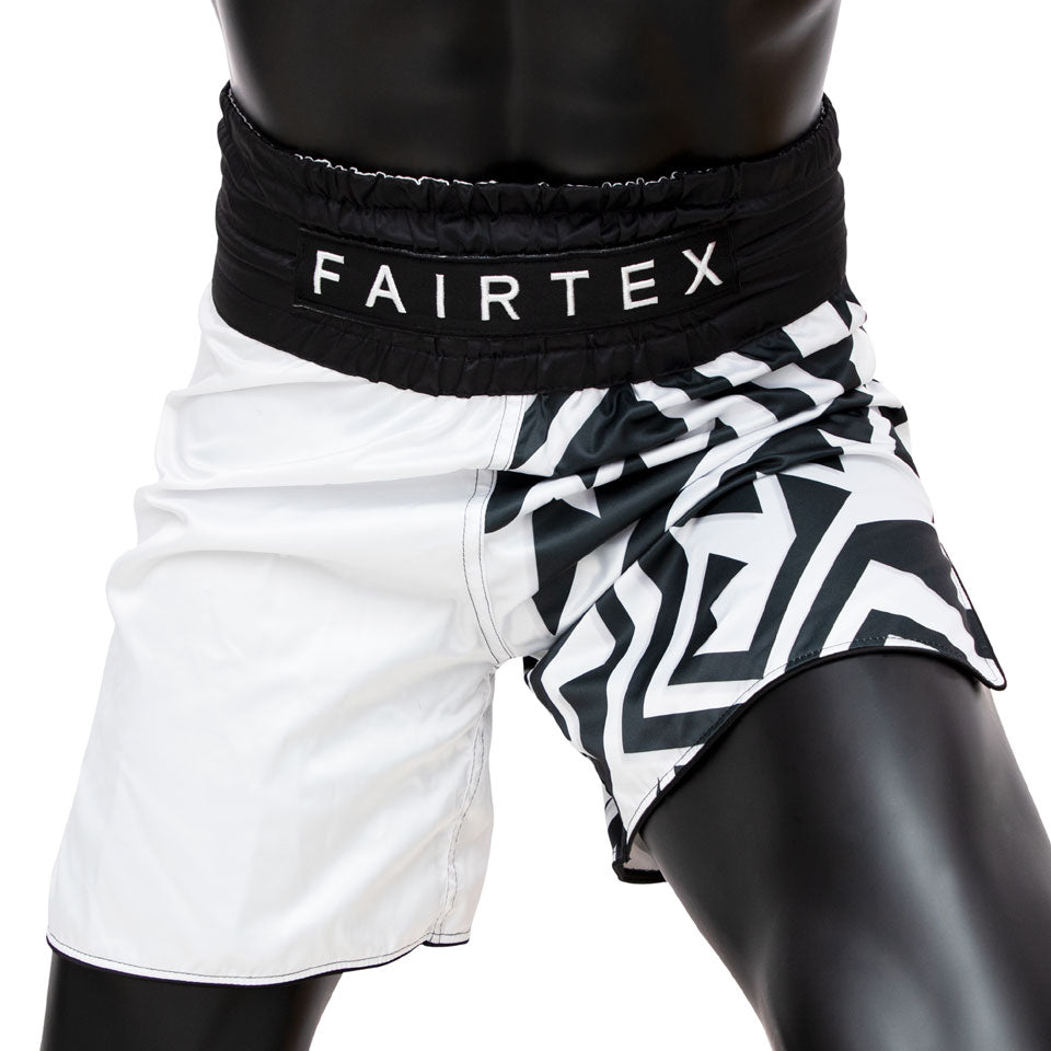 Fairtex Mono Boxing Shorts – Black & White Geometric Design