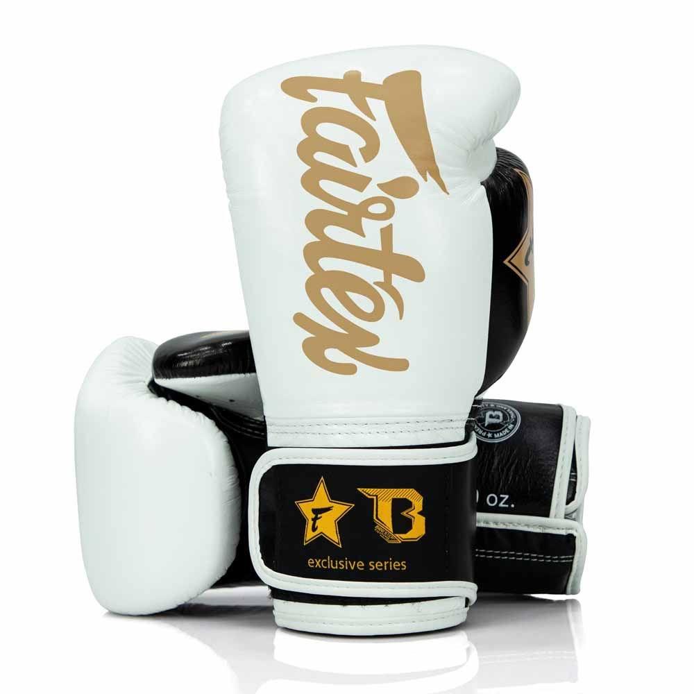 Fairtex x Booster Boxing Gloves – White & Gold Muay Thai Training Gear