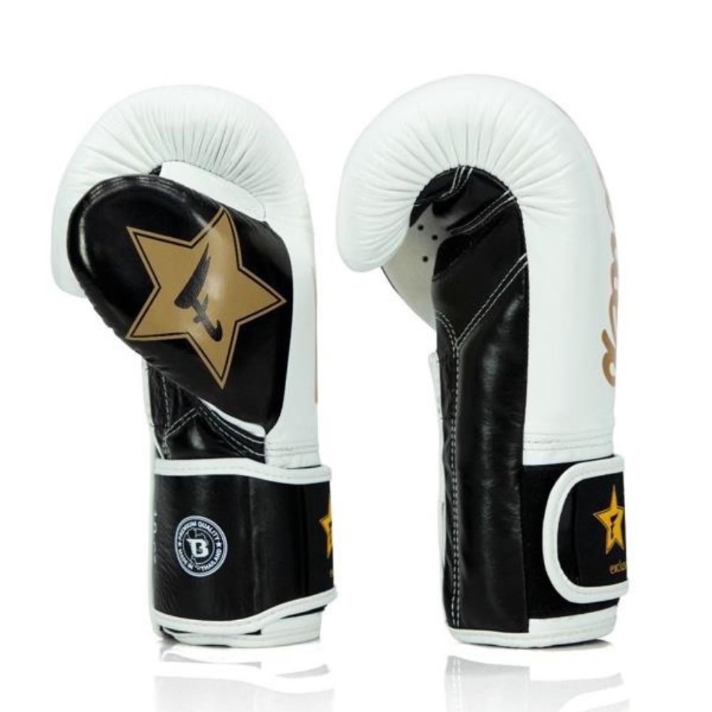 Fairtex x Booster Boxing Gloves – White & Gold Muay Thai Training Gear
