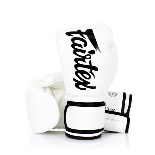 Fairtex Boxing Gloves – White/Black | Premium Muay Thai & Training Gloves