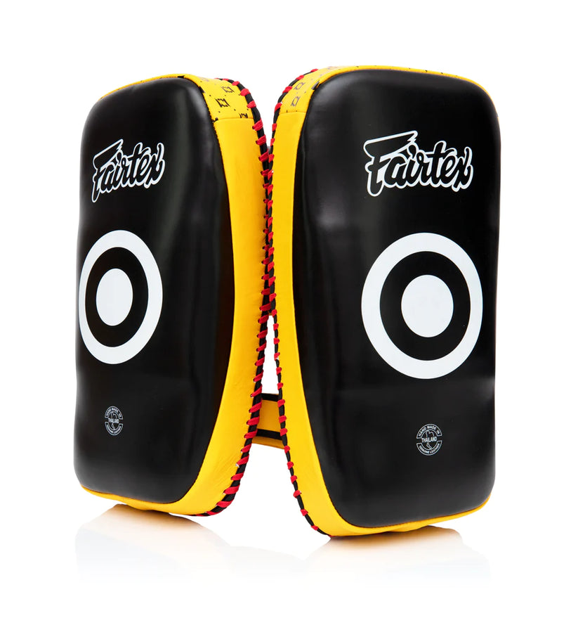 FAIRTEX Curved Muaythai Kick Pads Extra Thick [Black/Yellow]
