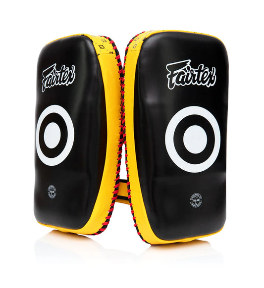 FAIRTEX Curved Muaythai Kick Pads Extra Thick [Black/Yellow]