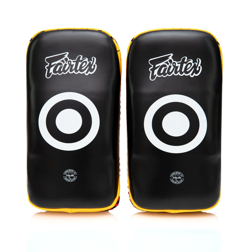 FAIRTEX Curved Muaythai Kick Pads Extra Thick [Black/Yellow]