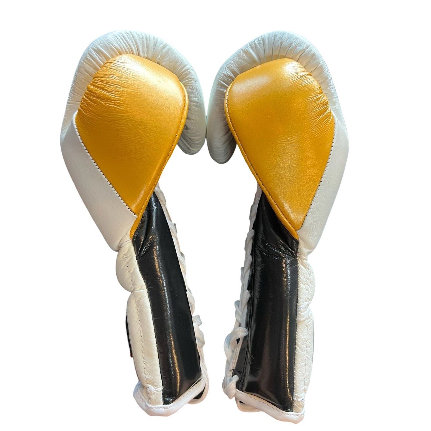 Bayoneta Boxing Gloves – White, Black, and Gold Lace-Up Mexican-Style Training Gloves
