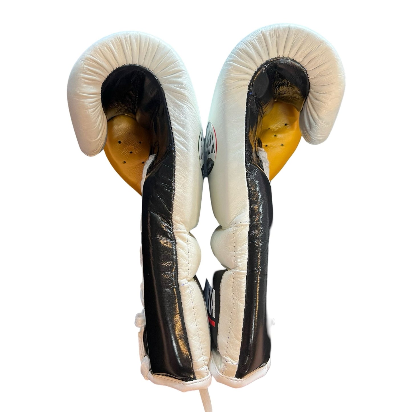 Bayoneta Boxing Gloves – White, Black, and Gold Lace-Up Mexican-Style Training Gloves