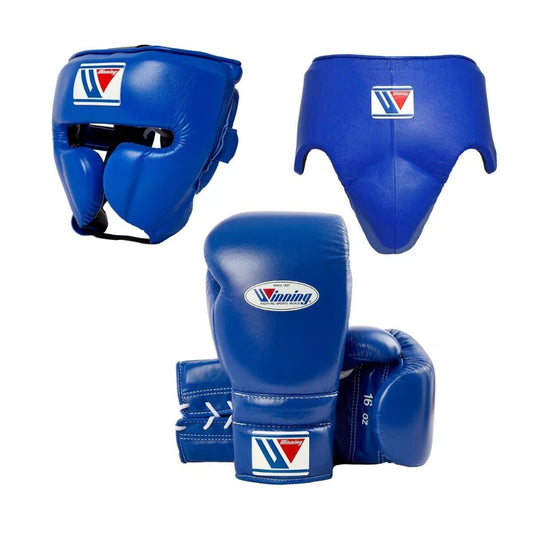Winning Boxing Set: Blue Gloves, FG-2900 Headgear & CPS-500 Guard
