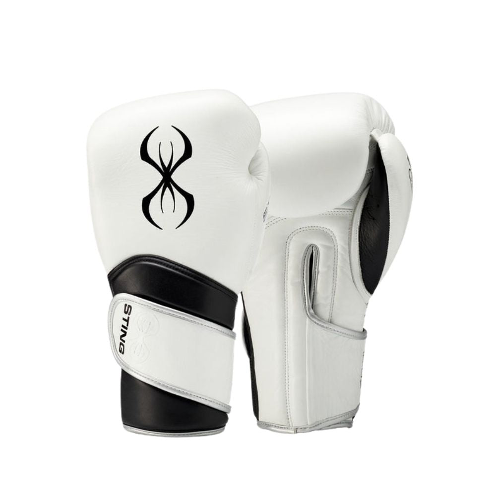 Sting Boxing Gloves – White & Black Muay Thai Sparring Gloves