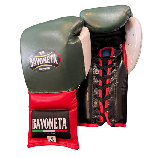 Bayoneta Boxing Gloves – Green and Red Lace-Up Mexican-Style Training Gloves