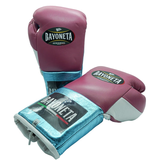 Bayoneta Boxing Gloves – Pink and Metallic Blue Lace-Up Mexican-Style Training Gloves
