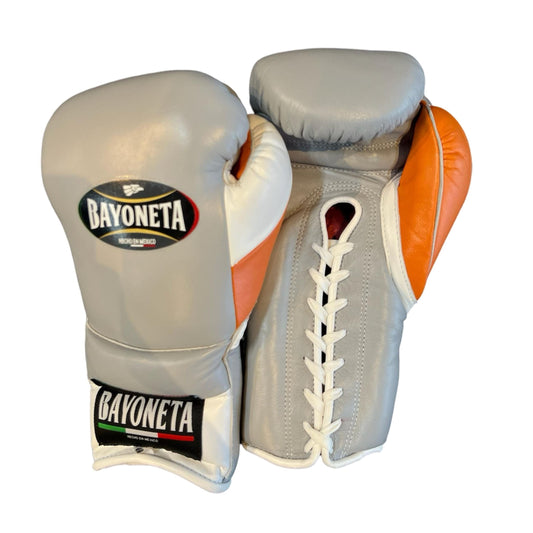 Bayoneta Boxing Gloves – Gray and Orange Lace-Up Mexican-Style Training Gloves