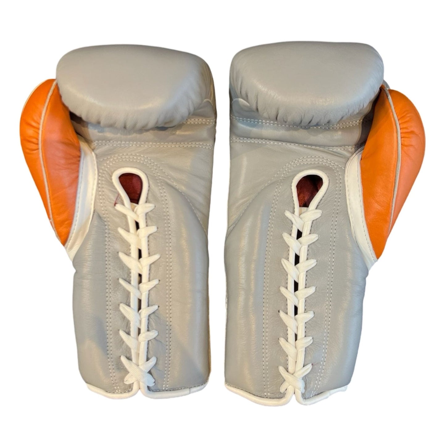 Bayoneta Boxing Gloves – Gray and Orange Lace-Up Mexican-Style Training Gloves