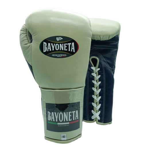 Bayoneta Boxing Gloves – Cream and Navy Lace-Up Mexican-Style Training Gloves