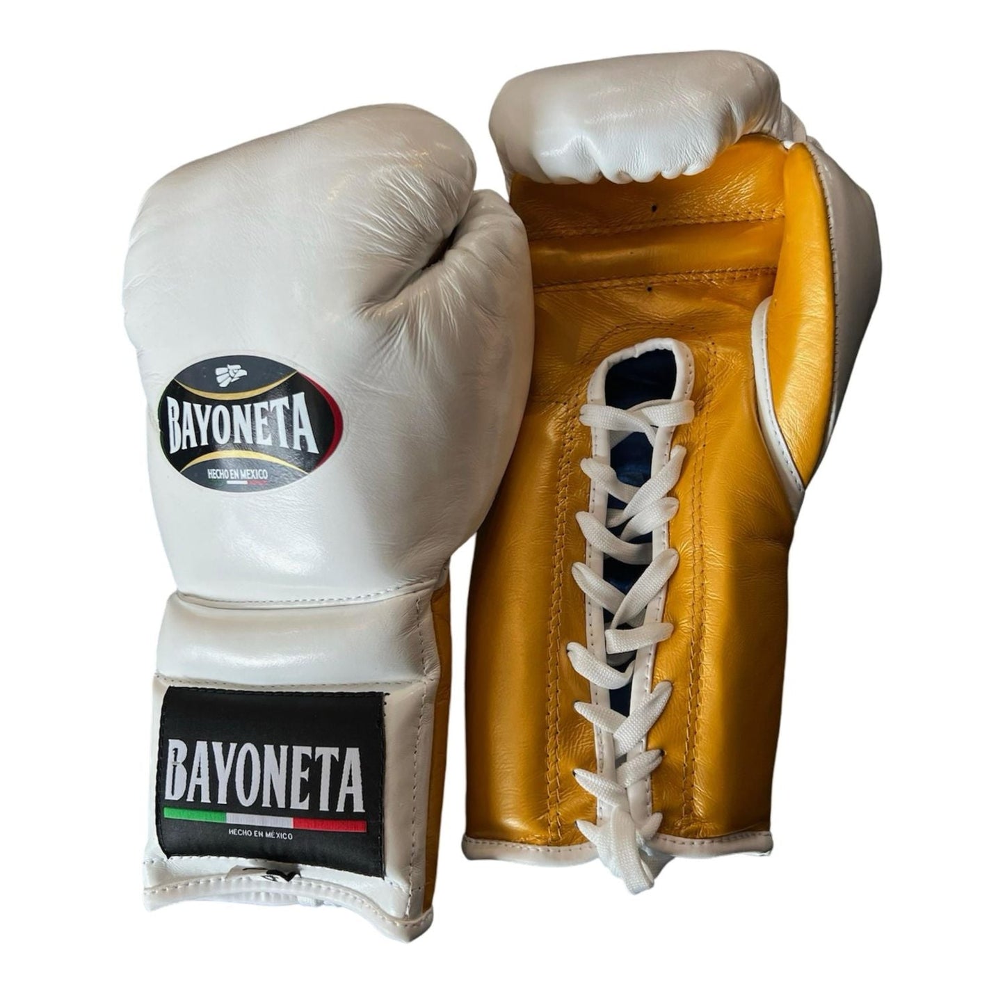 Bayoneta Boxing Gloves – White/ Caramel/ Gold Lace-Up Mexican-Style Training Gloves