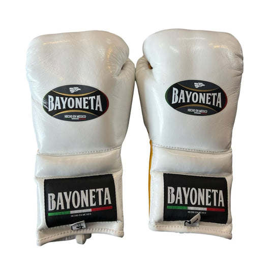 Bayoneta Boxing Gloves – White/ Caramel/ Gold Lace-Up Mexican-Style Training Gloves