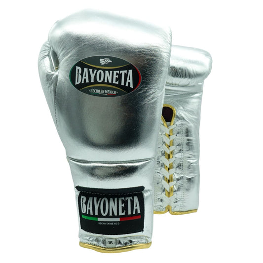 Bayoneta Boxing Gloves – Metallic Silver Lace-Up Mexican-Style Training Gloves