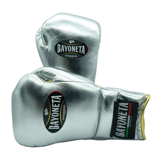 Bayoneta Boxing Gloves – Metallic Silver Lace-Up Mexican-Style Training Gloves