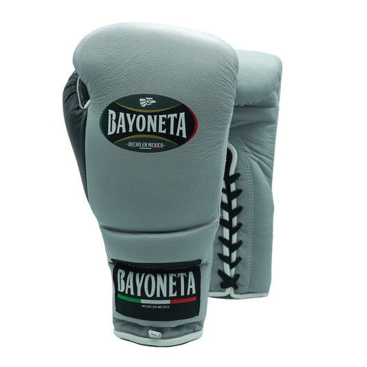 Bayoneta Boxing Gloves – Light Gray/ Black/ White Lace-Up Mexican-Style Training Gloves