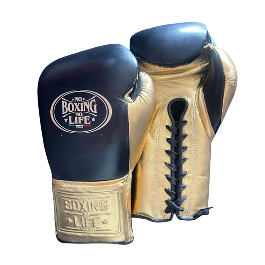 No Boxing No Life Boxing Gloves – Black and Gold Lace-up Style