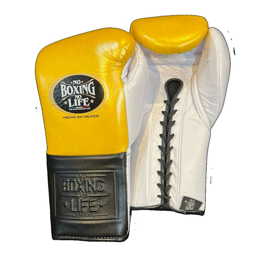 No Boxing No Life Training Gloves – Yellow and White Lace-up Style