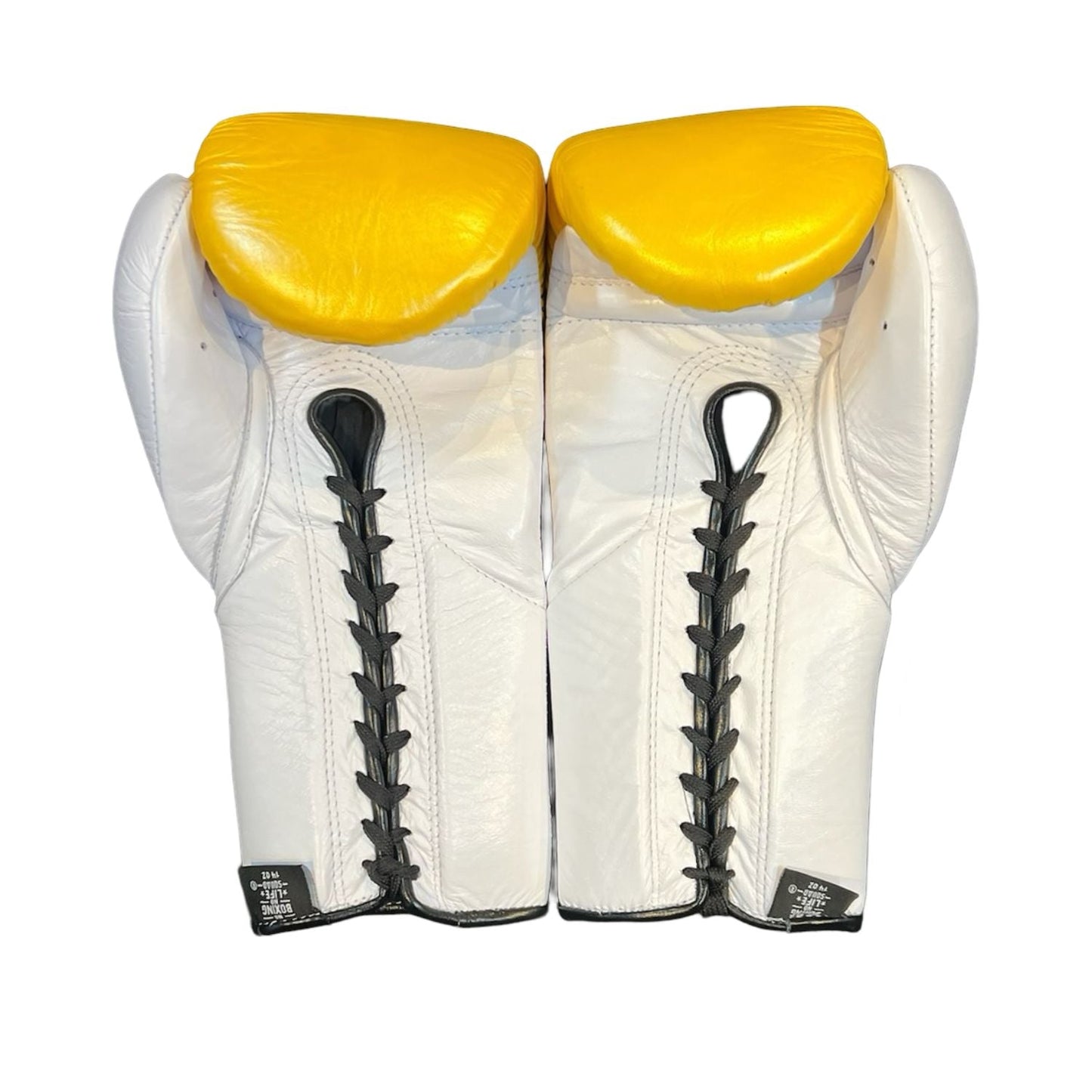 No Boxing No Life Training Gloves – Yellow and White Lace-up Style
