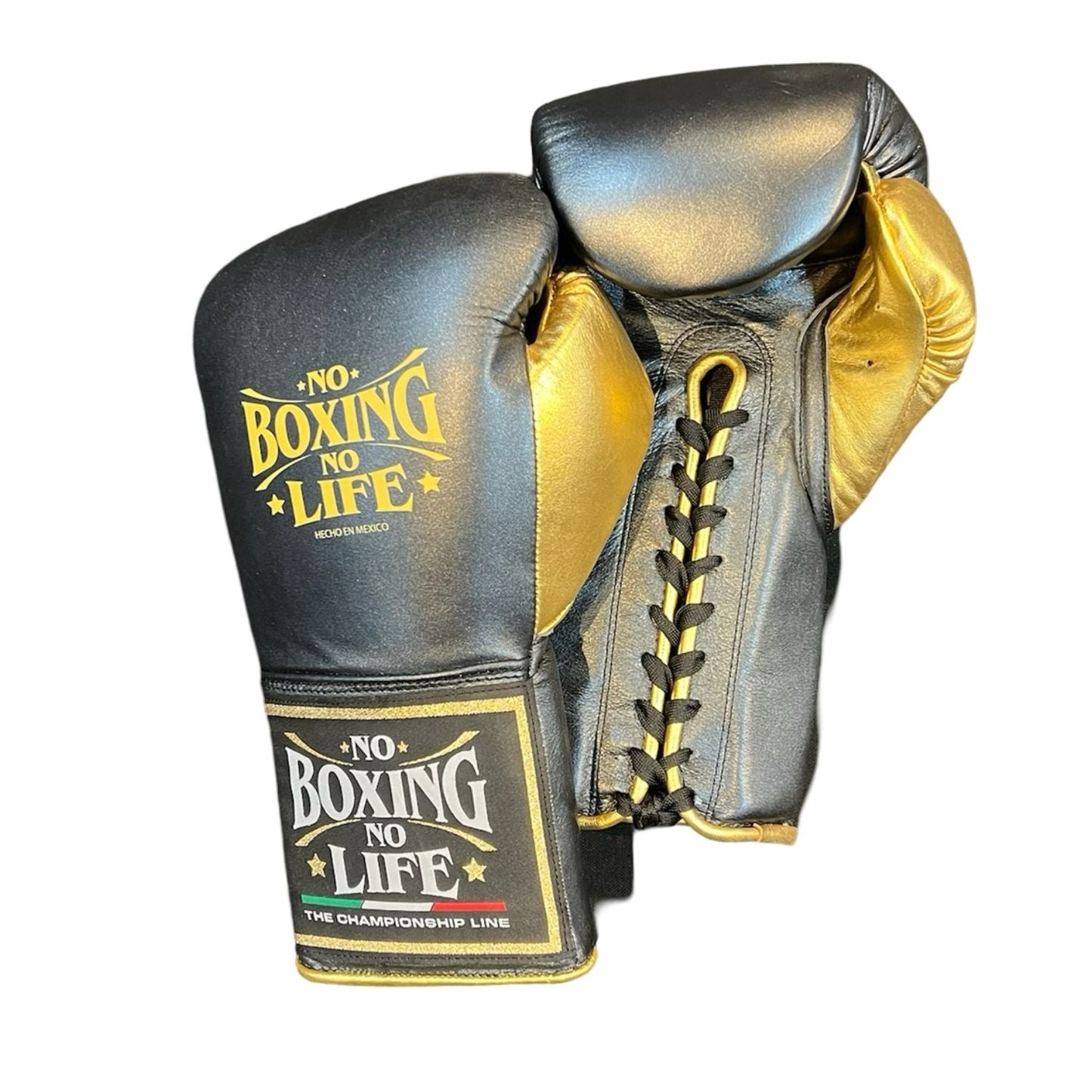 No Boxing No Life Training Gloves – Black and Gold Lace-up Style