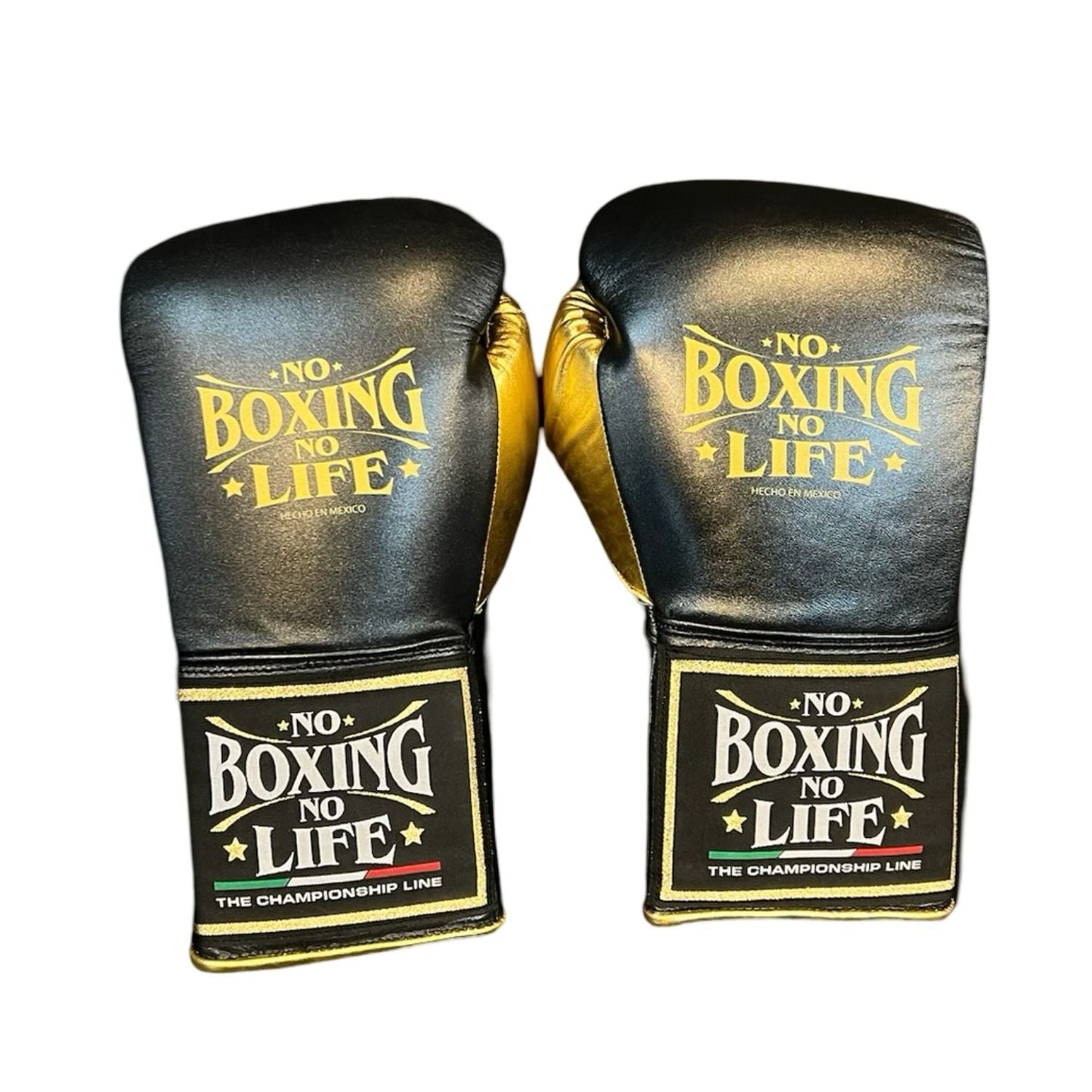 No Boxing No Life Training Gloves – Black and Gold Lace-up Style
